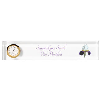 Purple and White Iris Desk Name Sign Nameplate