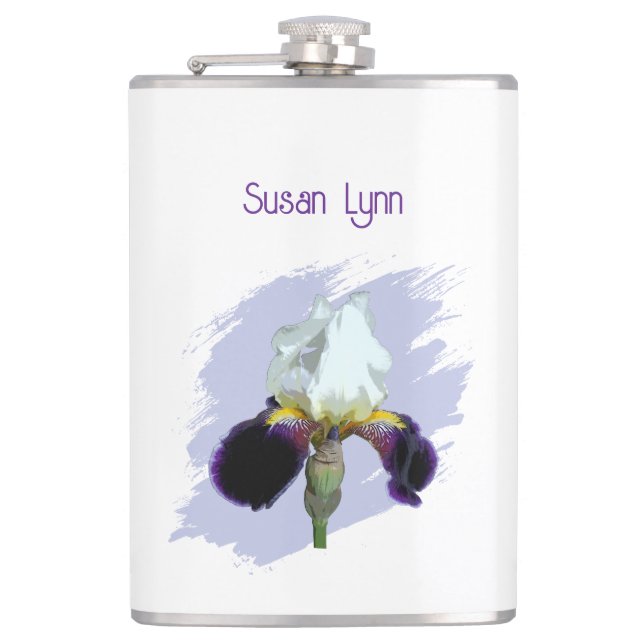 Purple and White Iris Drink Flask (Front)