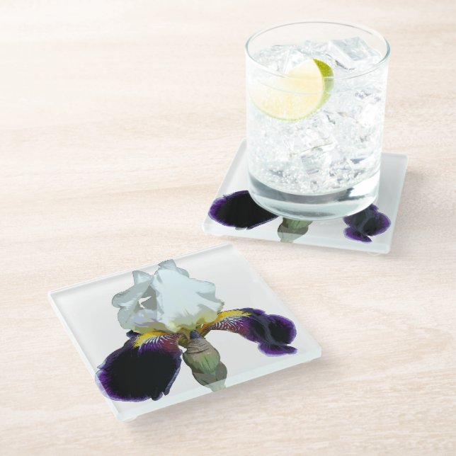 Purple and White Iris Glass Coasters (Angled)