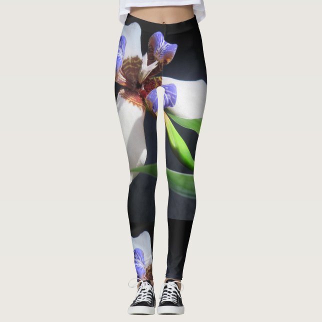 Purple And White Iris Leggings (Front)
