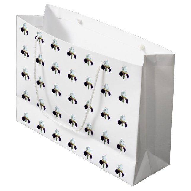 Purple and White Iris Pattern Gift Bag (Front Angled)
