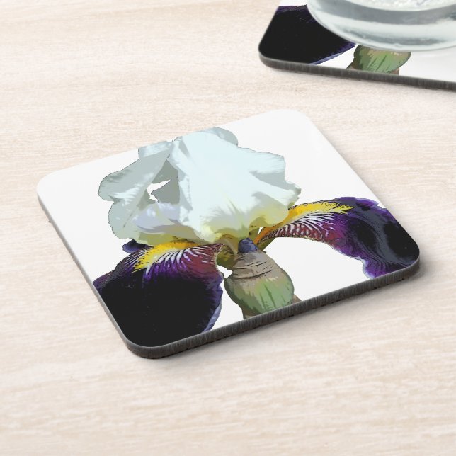 Purple and White Iris Plastic Coasters (Left Side)