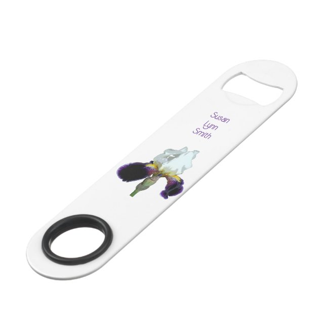 Purple and White Iris Speed Bottle Opener (Back Angled)