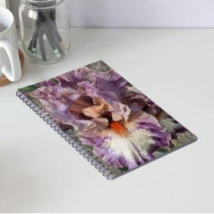 Purple and White Iris with Orange Beard Floral Notebook