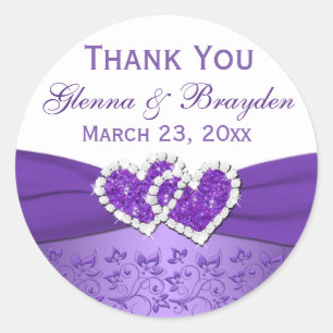 Purple and White Joined Hearts Wedding Sticker