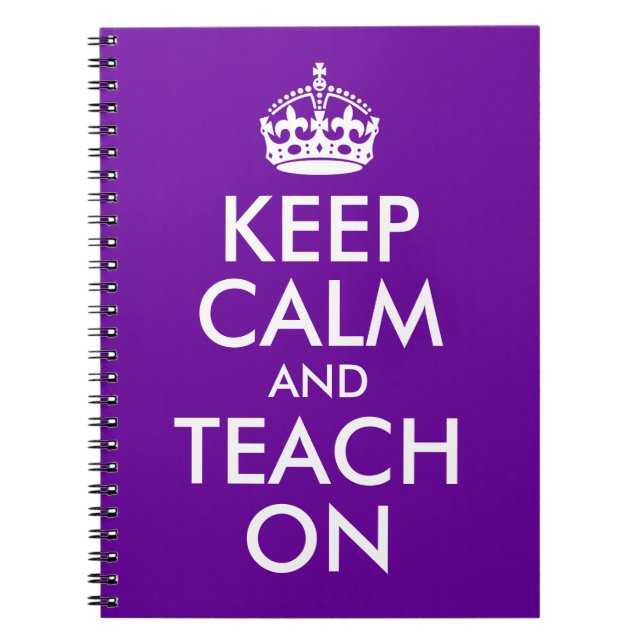 Purple and White Keep Calm and Teach On Notebook (Front)