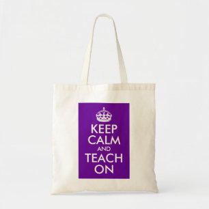 Purple and White Keep Calm and Teach On Tote Bag