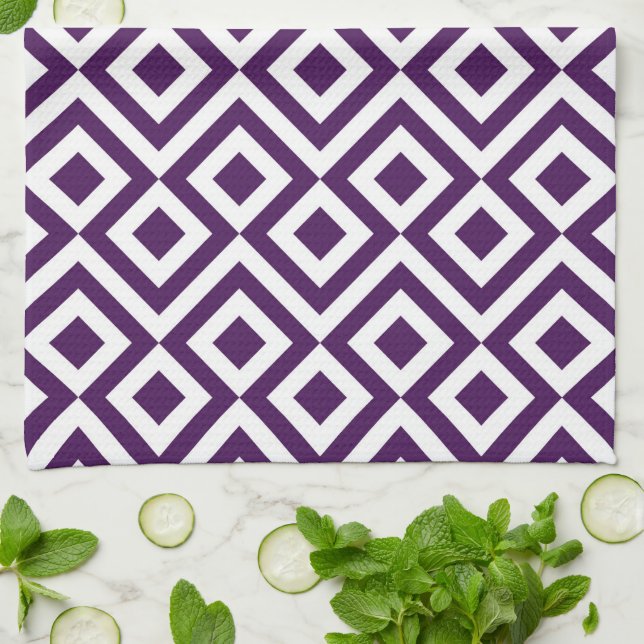 Purple and White Meander Tea Towel (Folded)