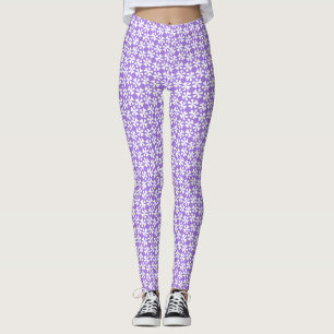 Purple and White Modern Geometric Floral Pattern Leggings