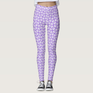 Purple and White Modern Geometric Floral Pattern Leggings