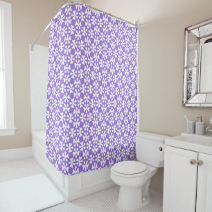 Purple and White Modern Geometric Floral Pattern Shower Curtain