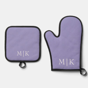 Purple and White Modern Monogram Oven Mitt & Pot Holder Set