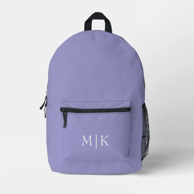 Purple and White | Modern Monogram Printed Backpack (Front)