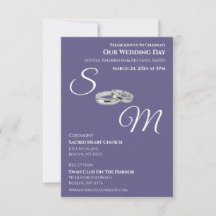 Purple and White-Monogram-Wedding Rings- Invitation