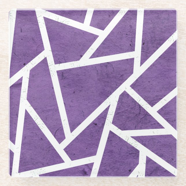 Purple and white mosaic pattern glass coaster (Front)