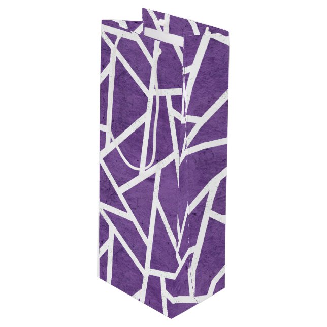 Purple and white mosaic pattern wine gift bag (Front Angled)