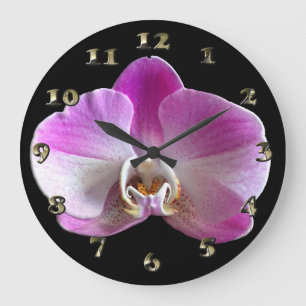 Purple and White Orchid Large Clock