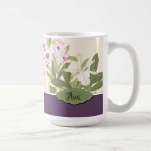 Purple and White Orchid Personalised Mug