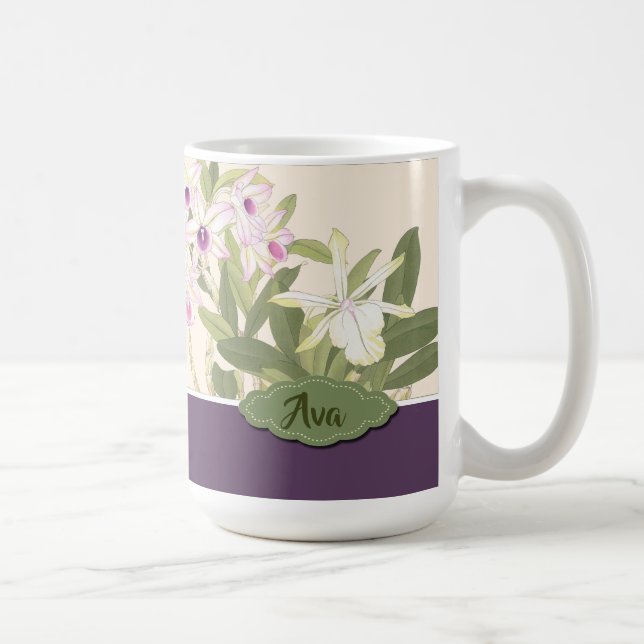 Purple and White Orchid Personalised Mug (Right)