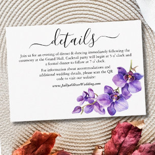 Purple and white Orchid wedding Details Enclosure Card