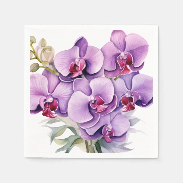 Purple and White Orchids Wedding Napkin (Front)