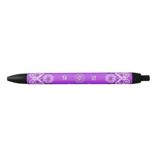 Purple and white paisley bandanna pattern black ink pen