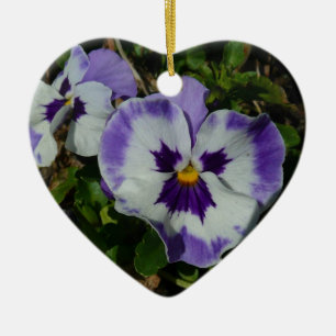 Purple and White Pansies Colourful Floral Ceramic Tree Decoration