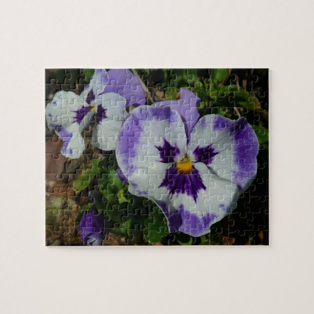 Purple and White Pansies Colourful Floral Jigsaw Puzzle (Horizontal)