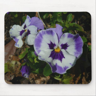 Purple and White Pansies Colourful Floral Mouse Mat
