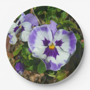 Purple and White Pansies Colourful Floral Paper Plate