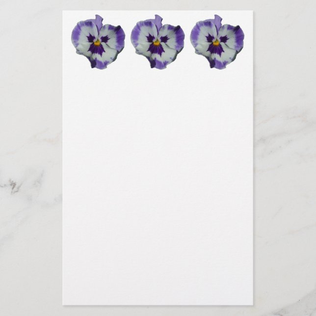 Purple and White Pansies Colourful Floral Stationery (Front)