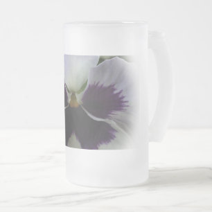 Purple and white pansy frosted glass beer mug