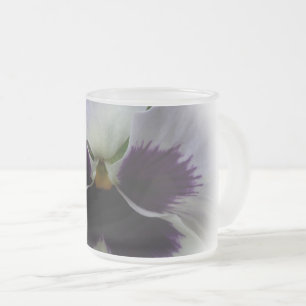 Purple and white pansy frosted glass coffee mug