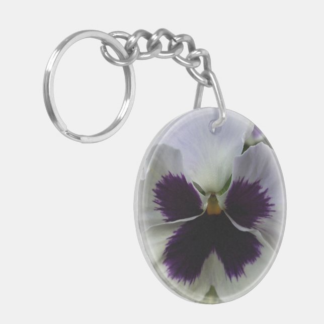 Purple and white pansy key ring (Front Left)