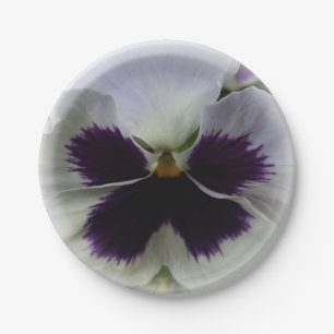Purple and white pansy paper plate