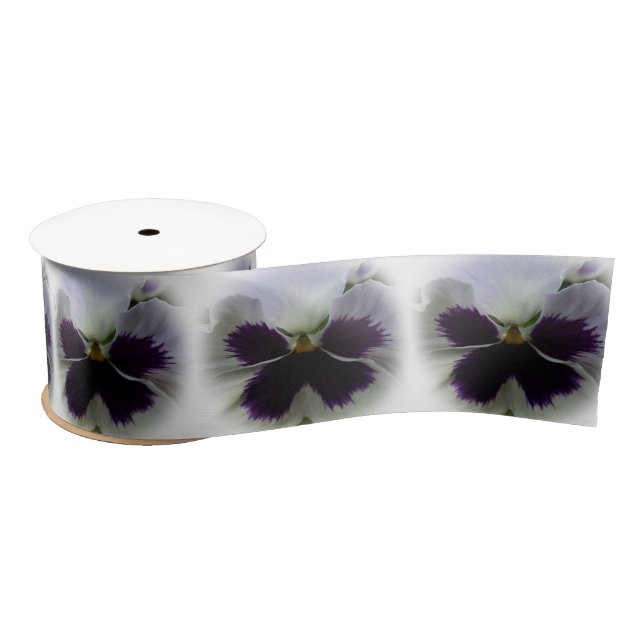 Purple and white pansy satin ribbon (Spool)