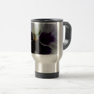 Purple and white pansy travel mug