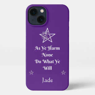 Purple and White Pentagram Wiccan Rede Typography  iPhone 13 Case
