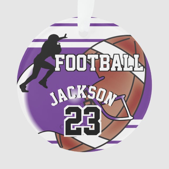 Purple and White Personalise Football Ornament (Front)