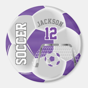 Purple and White Personalise Soccer Ball Magnet