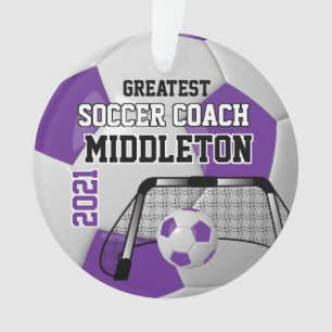 Purple and White Personalise Soccer Ball Ornament
