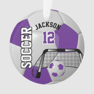 Purple and White Personalise Soccer Ball Ornament