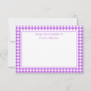 Purple and White Personalised Gingham Pattern Thank You Card