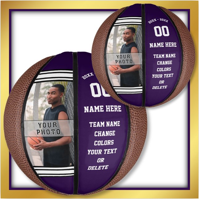 Purple and White Personalised Mini Basketball (Custom mini basketball. Purple and white basketball. Basketball Christmas Gifts. )