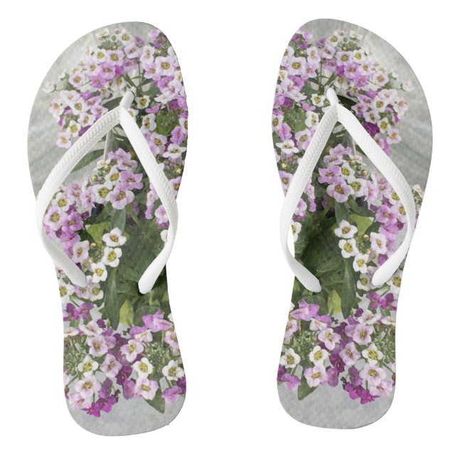 Purple and white petunias flip flops (Footbed)