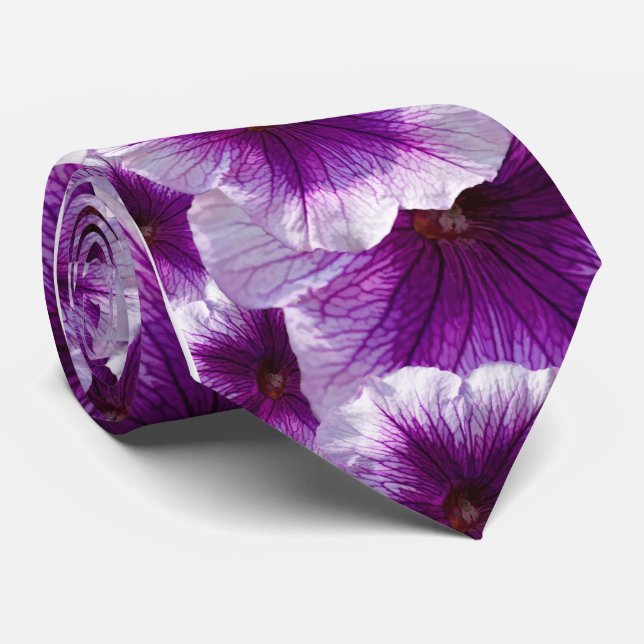 Purple and White Petunias Tie (Rolled)