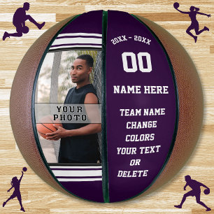Purple and White Photo Basketball Ball Personalise