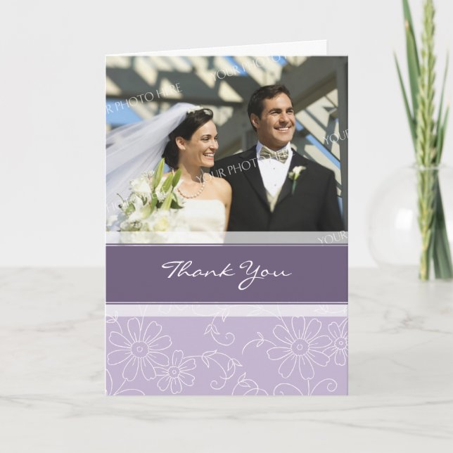 Purple and White Photo Wedding Thank You Card (Front)