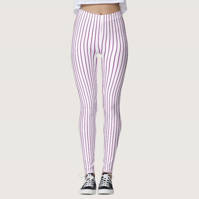 Purple and White Pinstripe Leggings (Front)