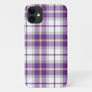 Purple and White Plaid Tartan Pattern iPhone 11 Case